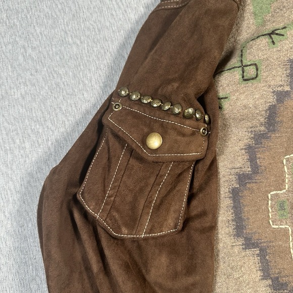 Double D Ranch Wear Jacket Womens 1X Brown Suede Southwestern Aztec Fringe - Picture 4 of 11